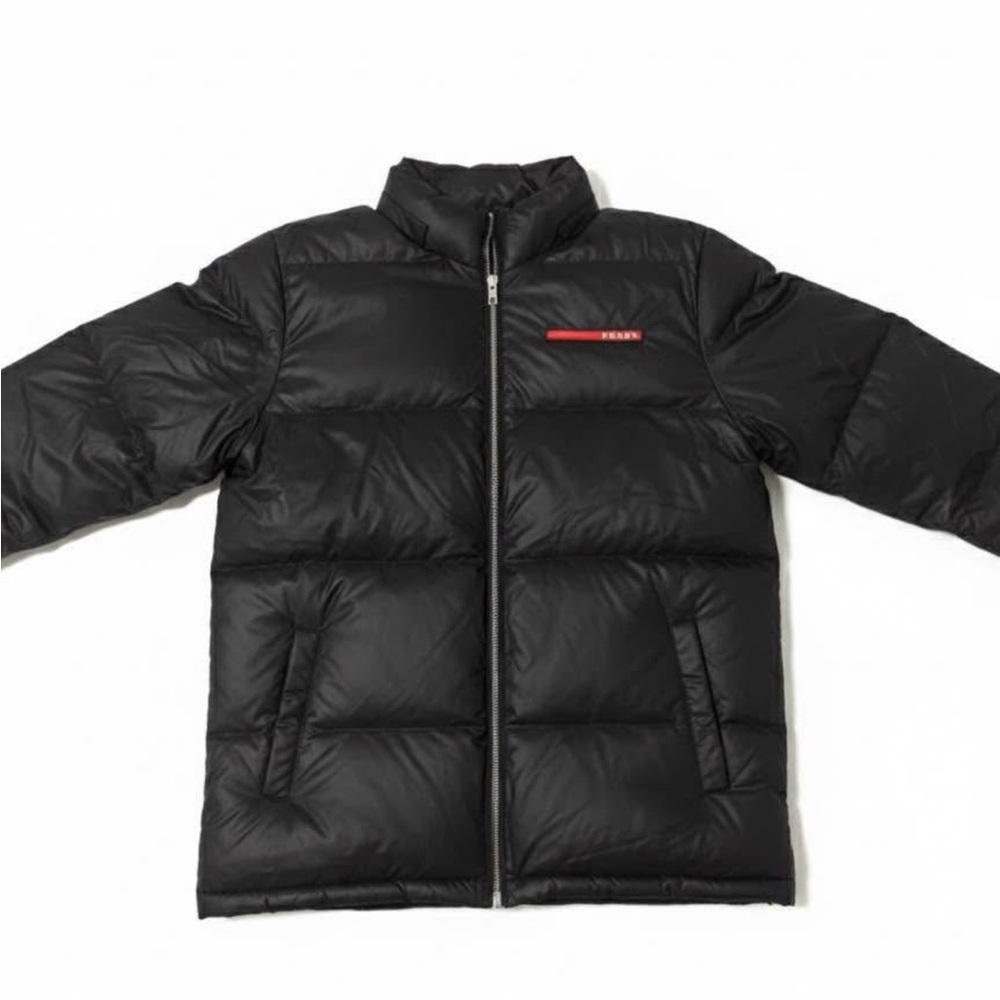 Prada Black Puffer Jacket with Red Accent